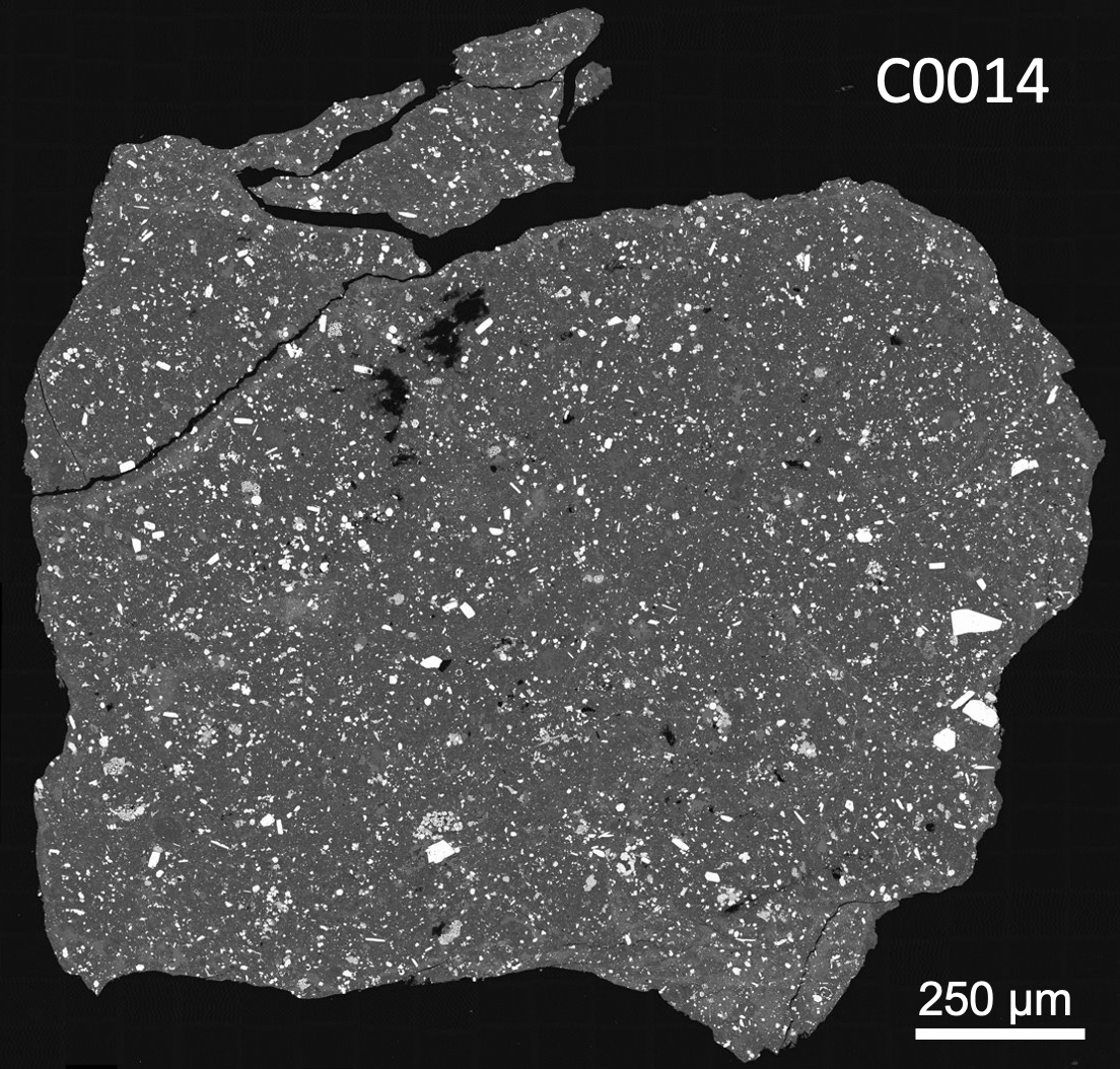 Backscattered electron image of asteroid Ryugu sample C0014