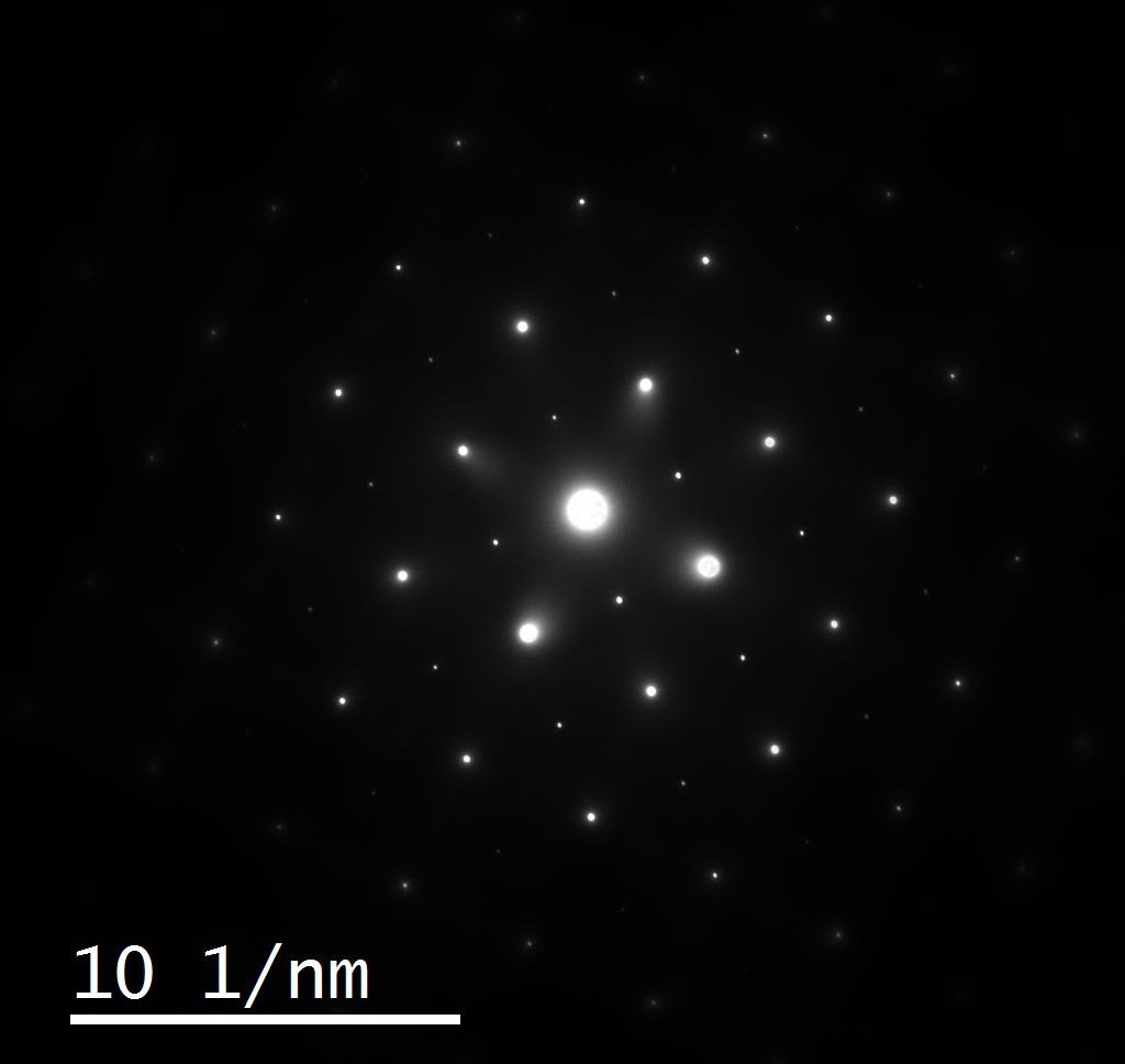 Tausonite (SrTiO3) の制限視野回折像(TEM-SAED)